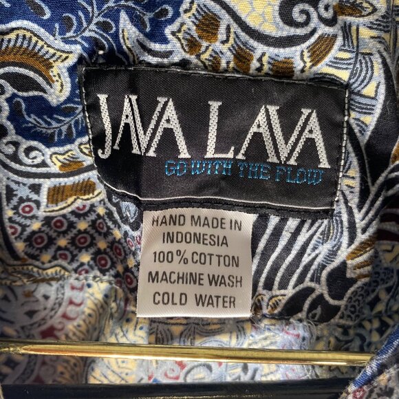 Java Lava Mens XL Short Sleeve Blue & Beige Paisley Button-Up Shirt Coastal Beec - Picture 2 of 14